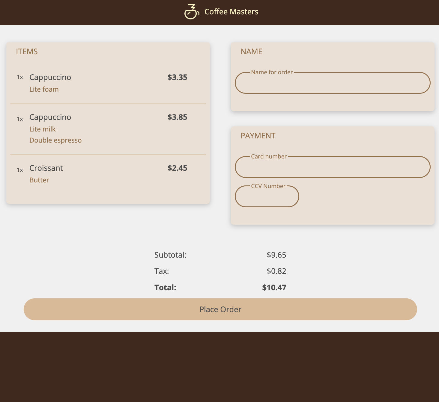 Screenshot of Food Order web app.